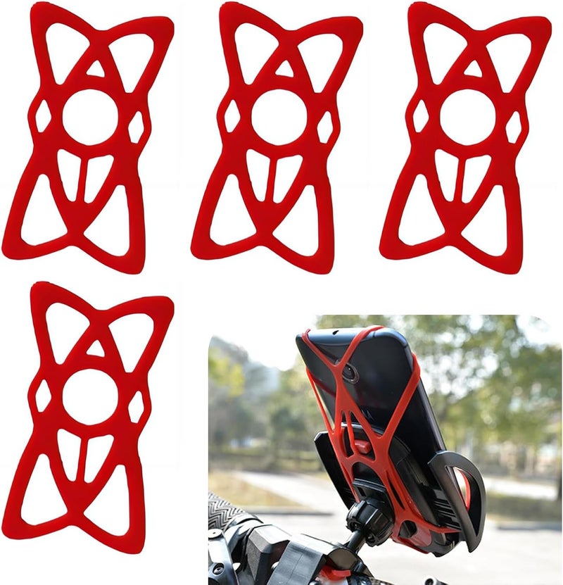 dawfall 4 PCS Motorcycle Phone Mount Tether, Anti-Scratch and Anti-Slip Navigation Devices Protection Shell, Tightly Wrapped Phone Holder Grip Rubber Strap, Universal for Motorcycles Bikes (Red) - Image 1